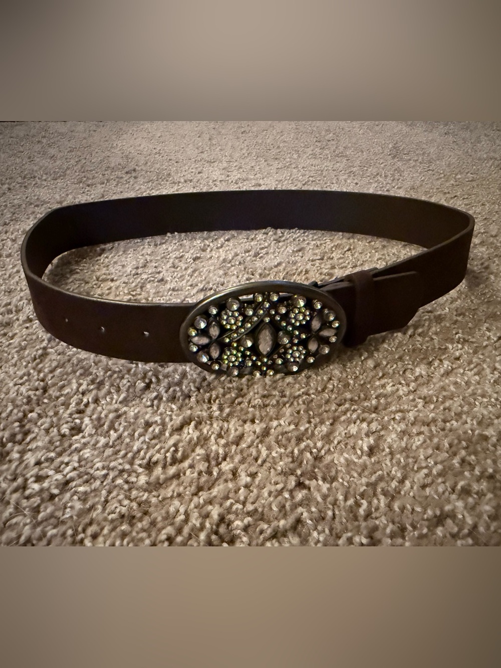 Wallflower Brown Leather Belt with Jeweled Oval Buckle